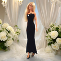 Fekete sellő fazonú barbie ruha kristállyal