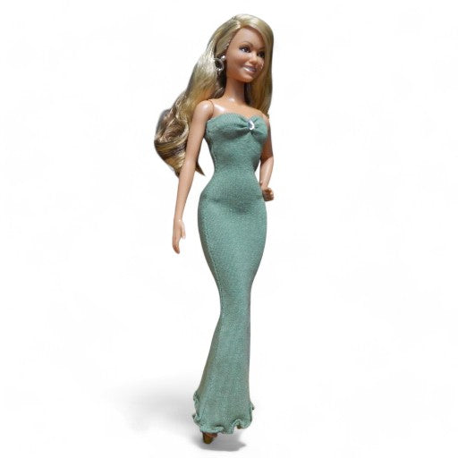 Mohazöld sellő fazonú barbie ruha kristállyal