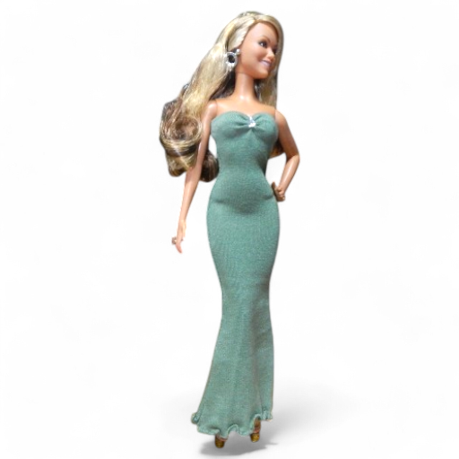 Mohazöld sellő fazonú barbie ruha kristállyal