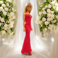 Piros sellő fazonú barbie ruha kristállyal