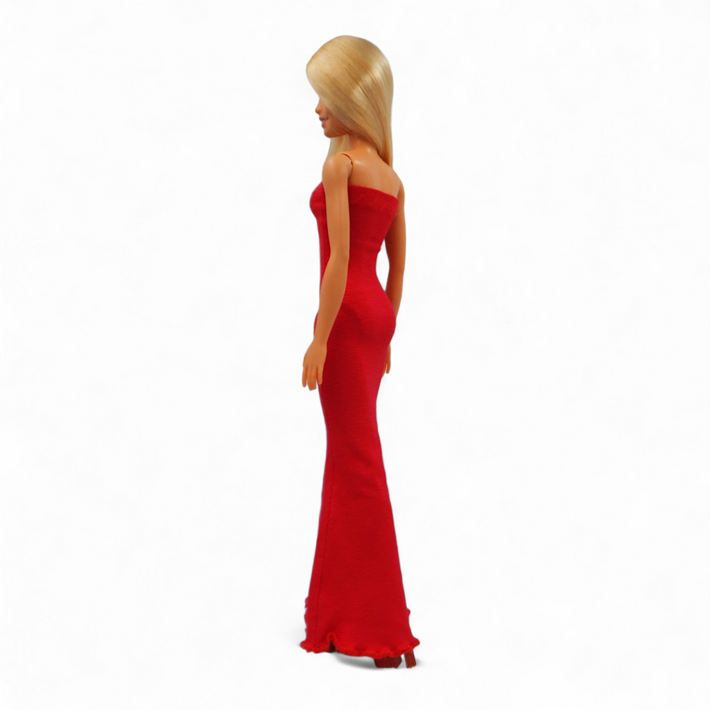 Piros sellő fazonú barbie ruha kristállyal