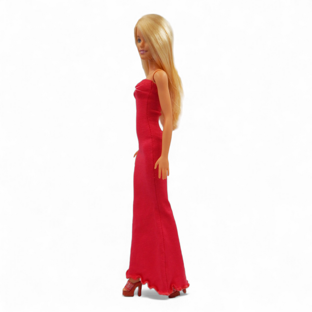 Piros sellő fazonú barbie ruha kristállyal