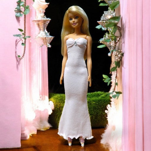 Halványrózsaszín sellő fazonú barbie ruha kristállyal