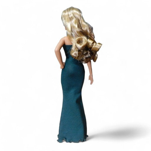 Sötétzöld sellő fazonú barbie ruha kristállyal