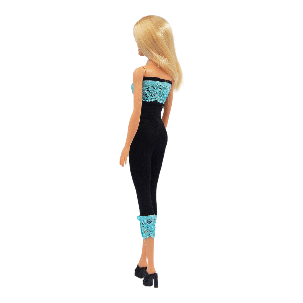 Csinos fekete–kék csipkés barbie ruha szett