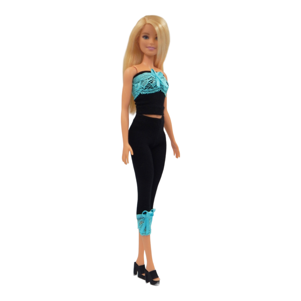 Csinos fekete–kék csipkés barbie ruha szett