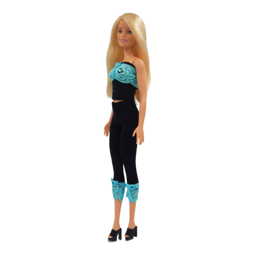 Csinos fekete–kék csipkés barbie ruha szett