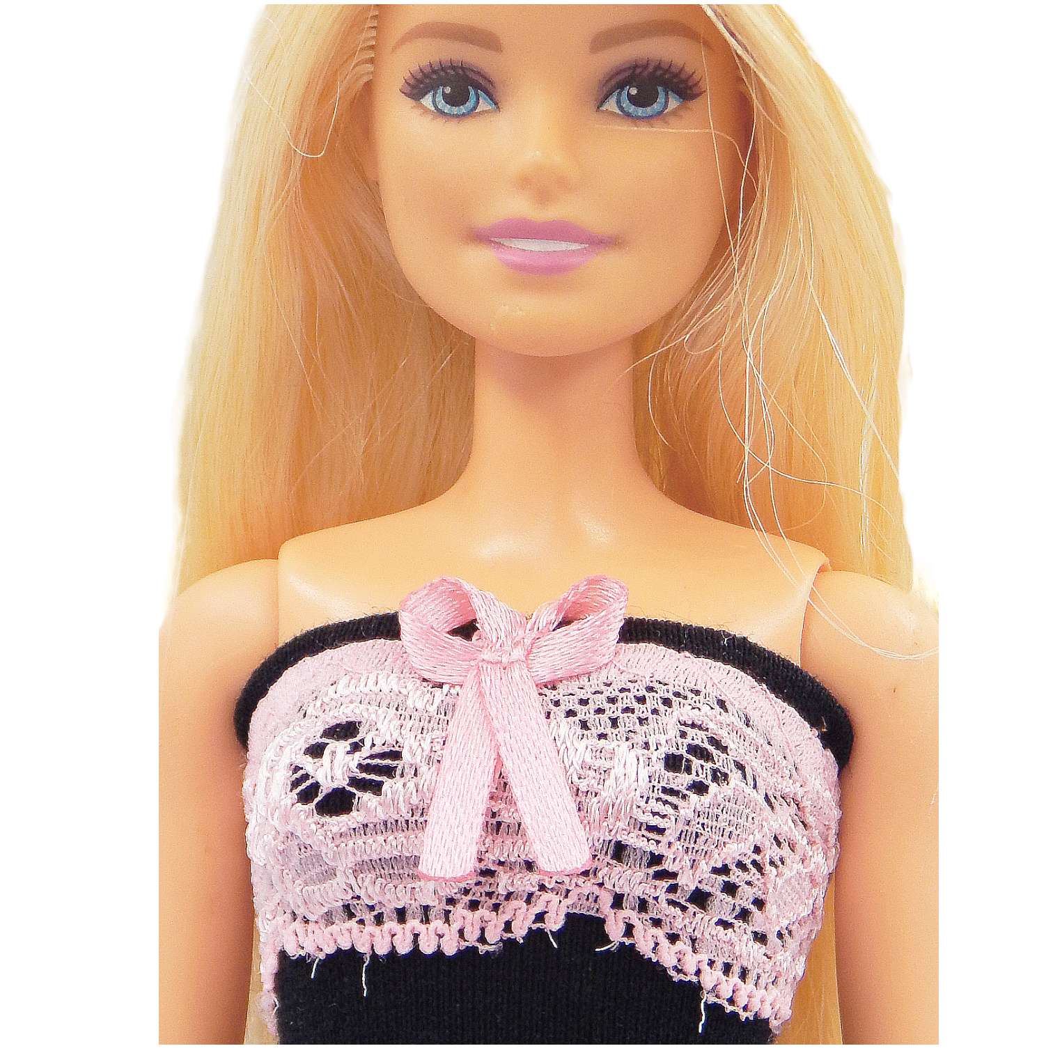 Csinos fekete–rózsaszín csipkés barbie ruha szett