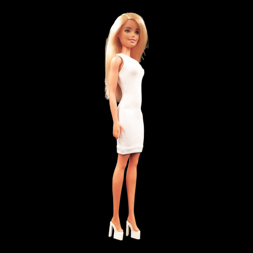 Egyszínű fehér egyvállas barbie ruha