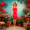 Egyszínű piros egyvállas barbie ruha