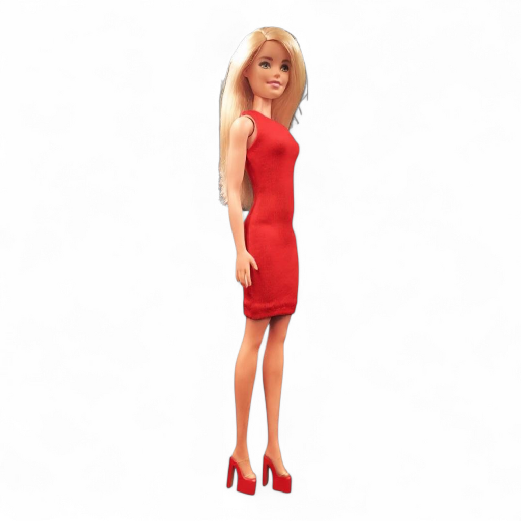 Egyszínű piros egyvállas barbie ruha