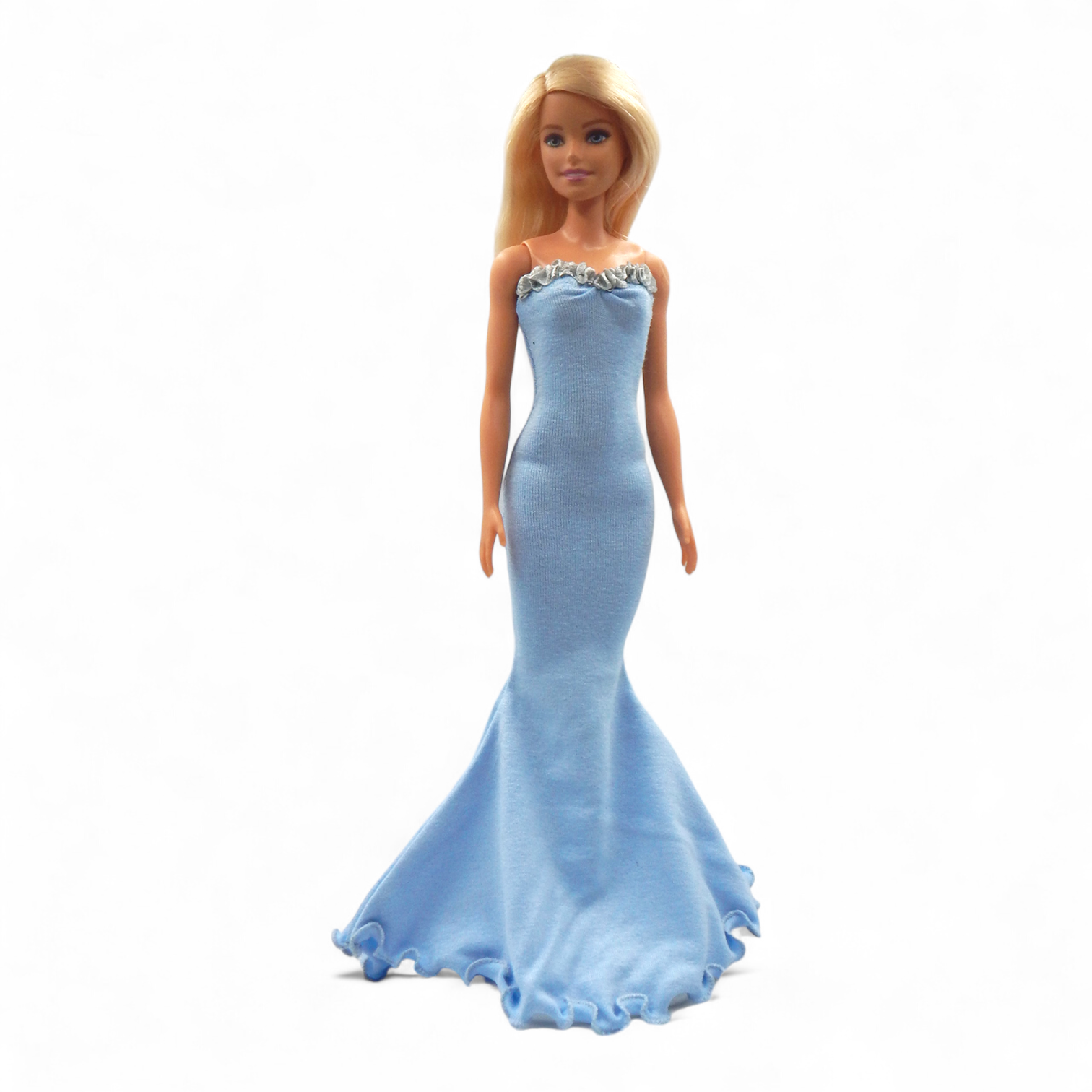 Extra hosszú fodros égkék sellő fazonú barbie ruha