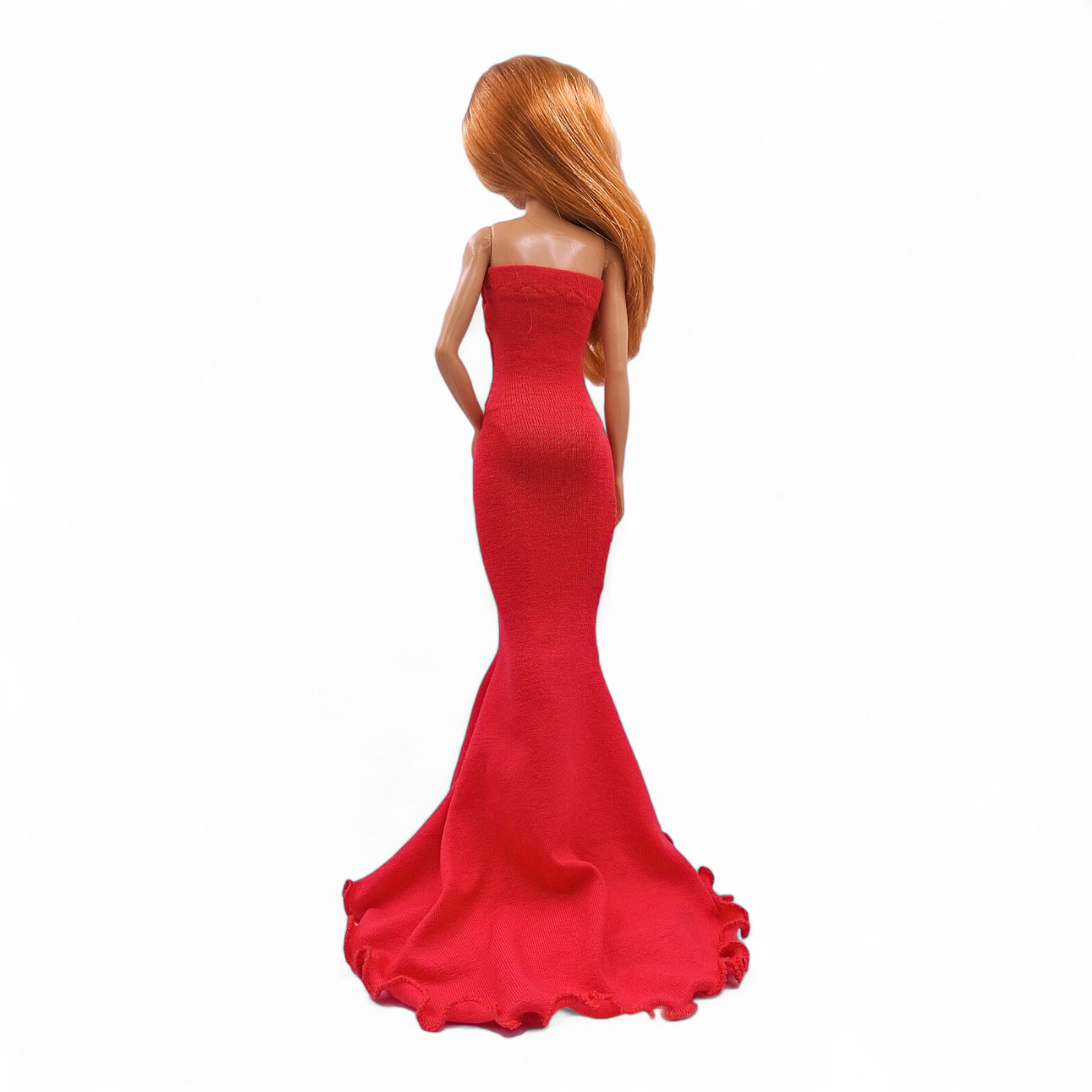 Extra hosszú fodros piros sellő fazonú barbie ruha