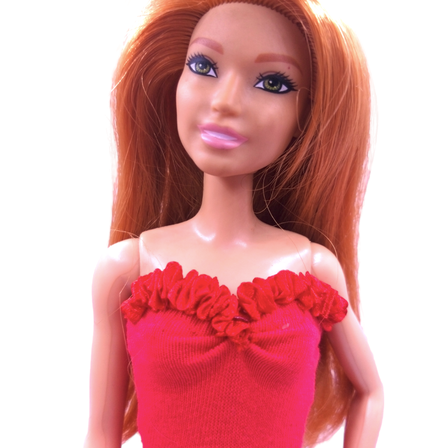 Extra hosszú fodros piros sellő fazonú barbie ruha