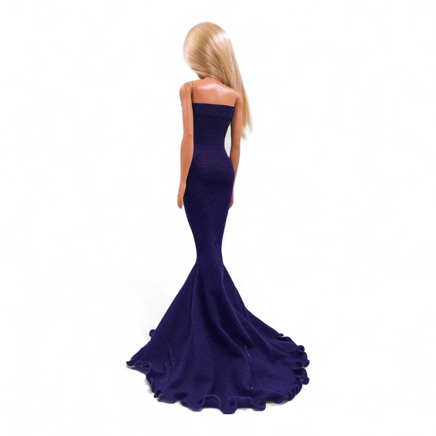 Extra hosszú fodros sötétkék sellő fazonú barbie ruha