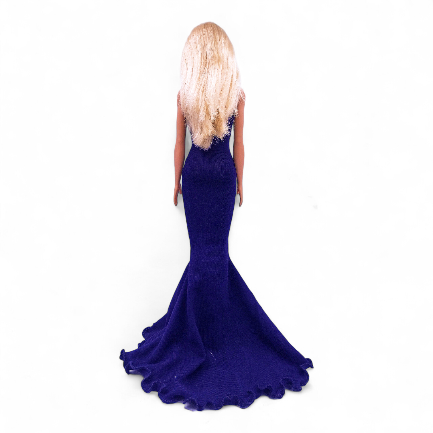 Extra hosszú fodros sötétkék sellő fazonú barbie ruha
