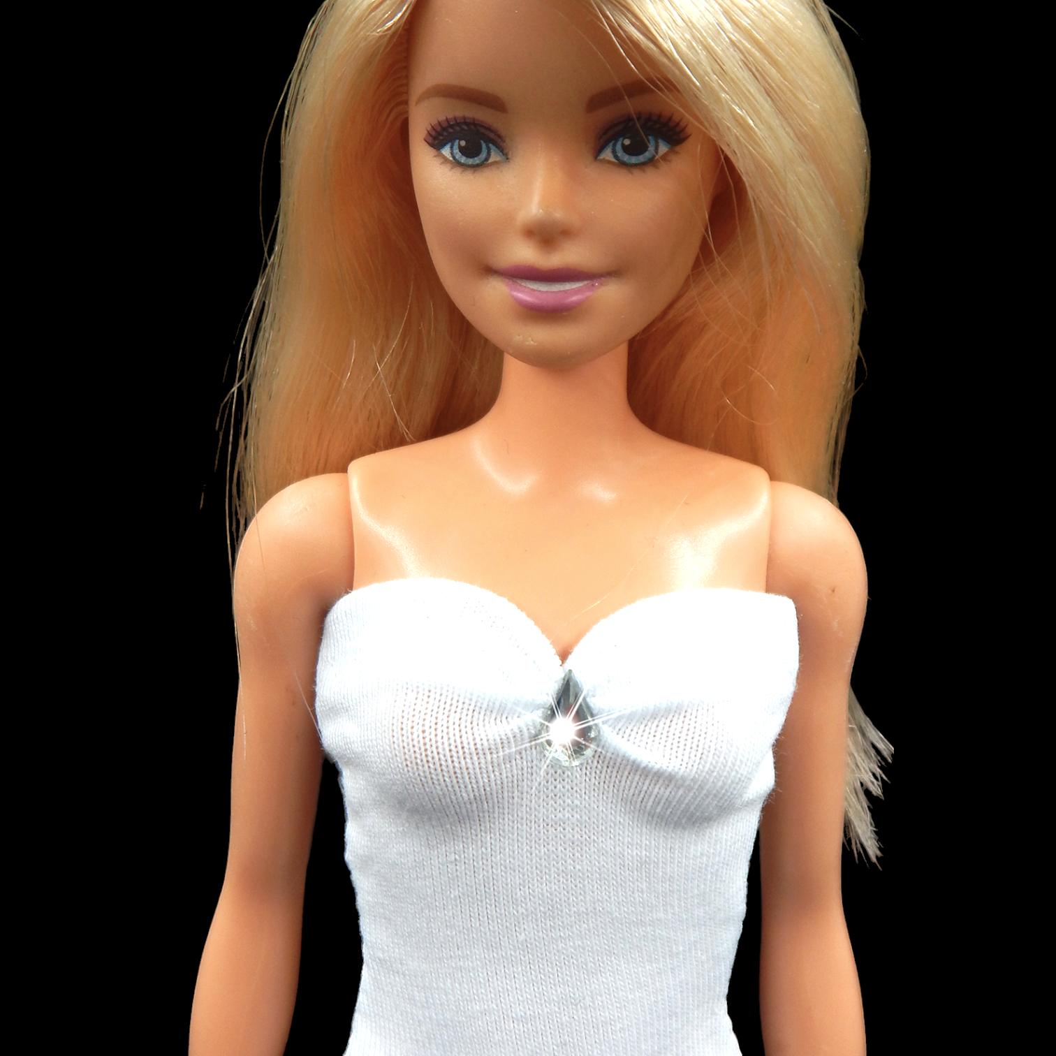 Elegáns hófehér pánt nélküli barbie ruha kristállyal