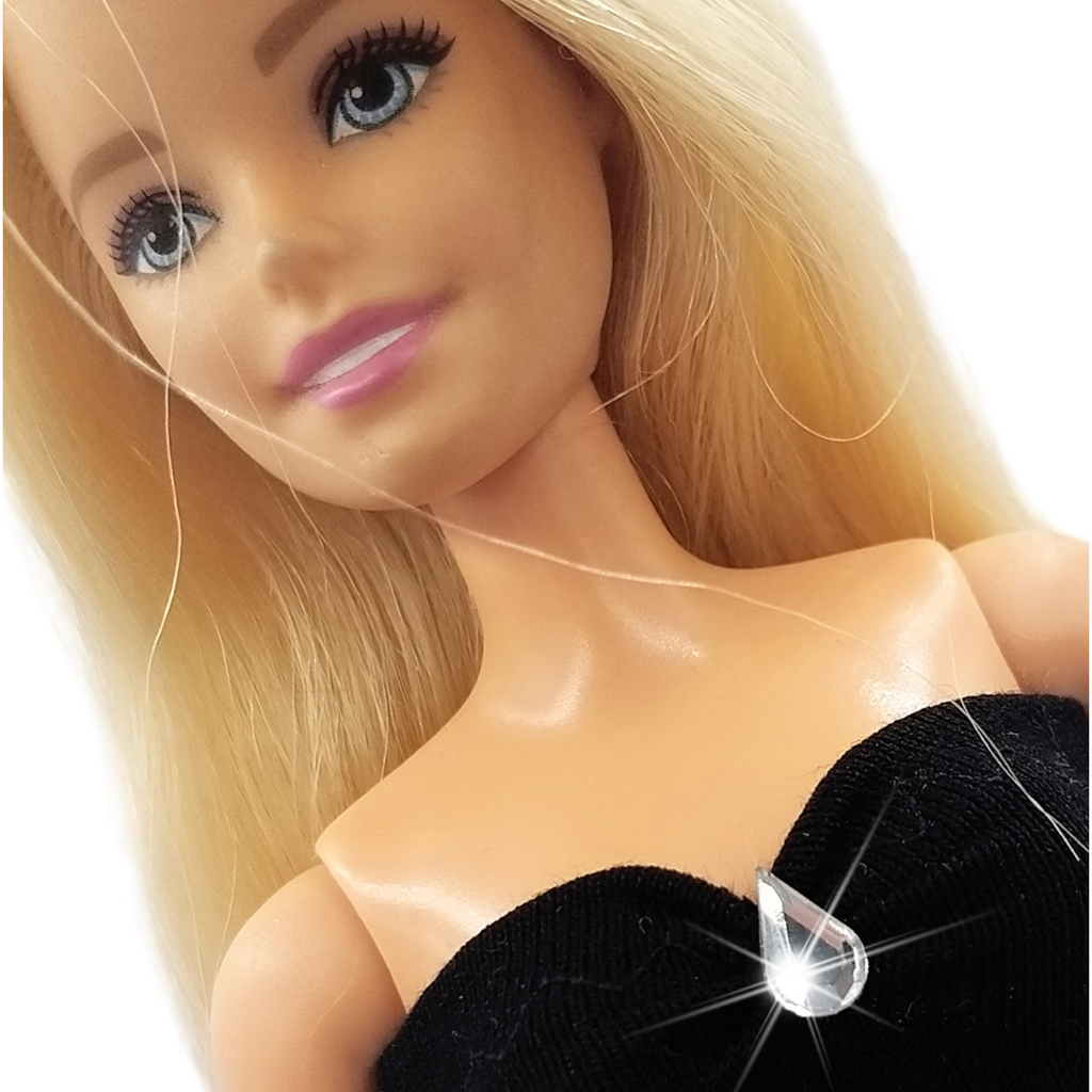 Elegáns fekete pánt nélküli barbie ruha kristállyal