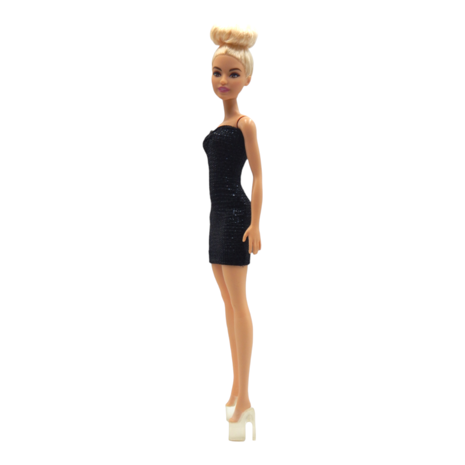 Fényes fekete testhezálló barbie ruha - little black dress