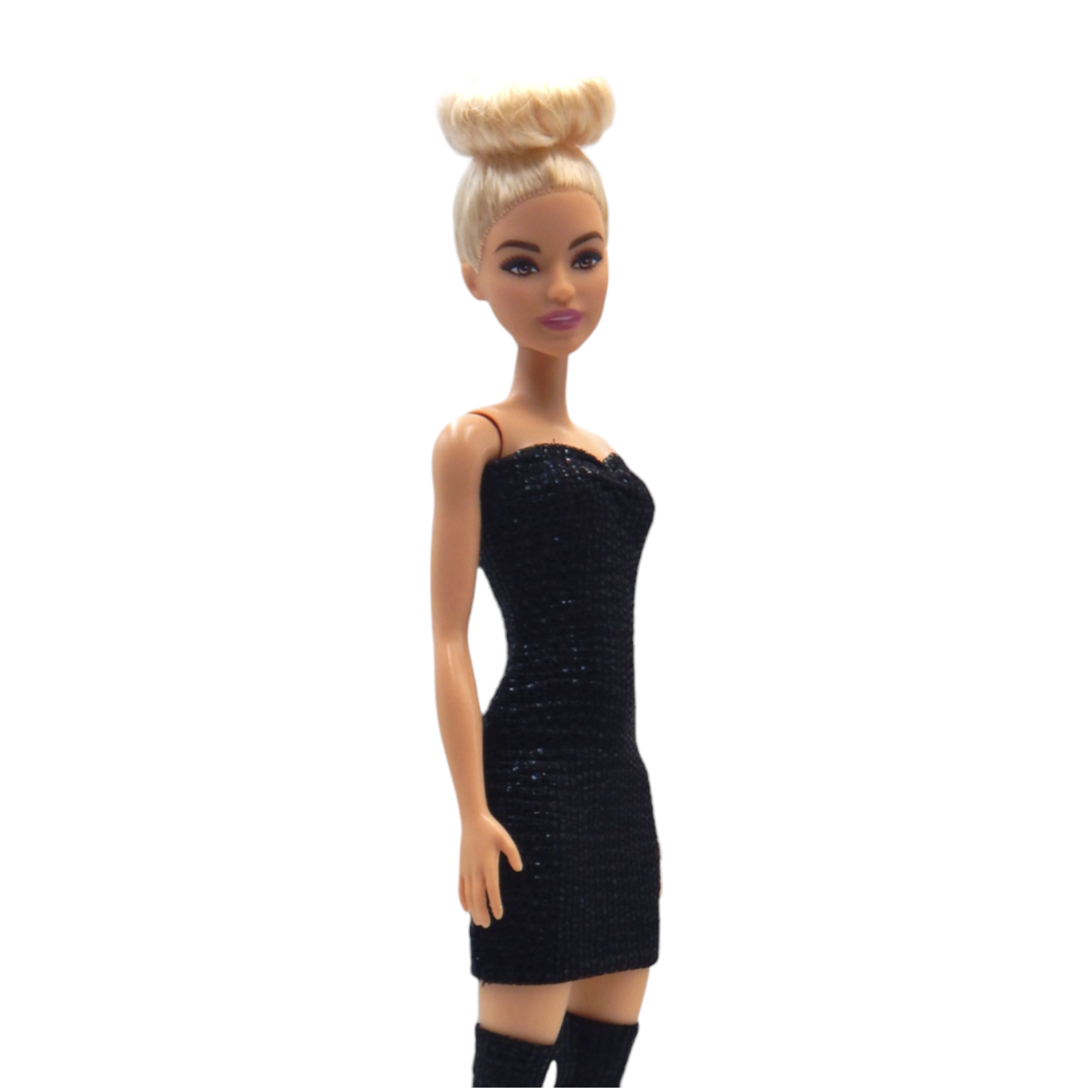 Fényes fekete testhezálló barbie ruha - little black dress