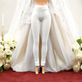 Fehér rugalmas barbie leggings, magas derekú nadrág