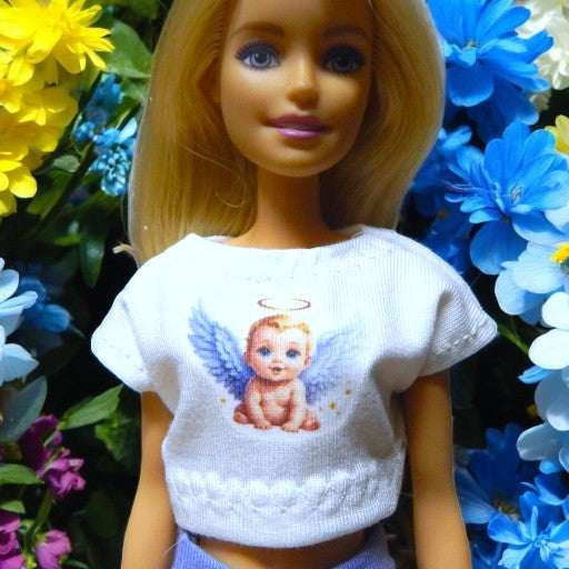 Oversized, rövid barbie póló, cuki angyalka mintával