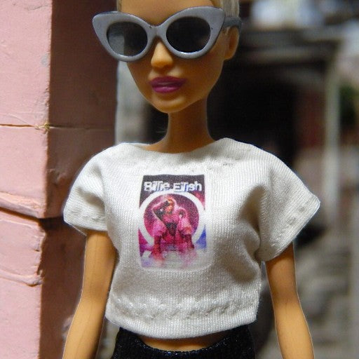 Oversized, rövid barbie póló, Billie Eilish mintával