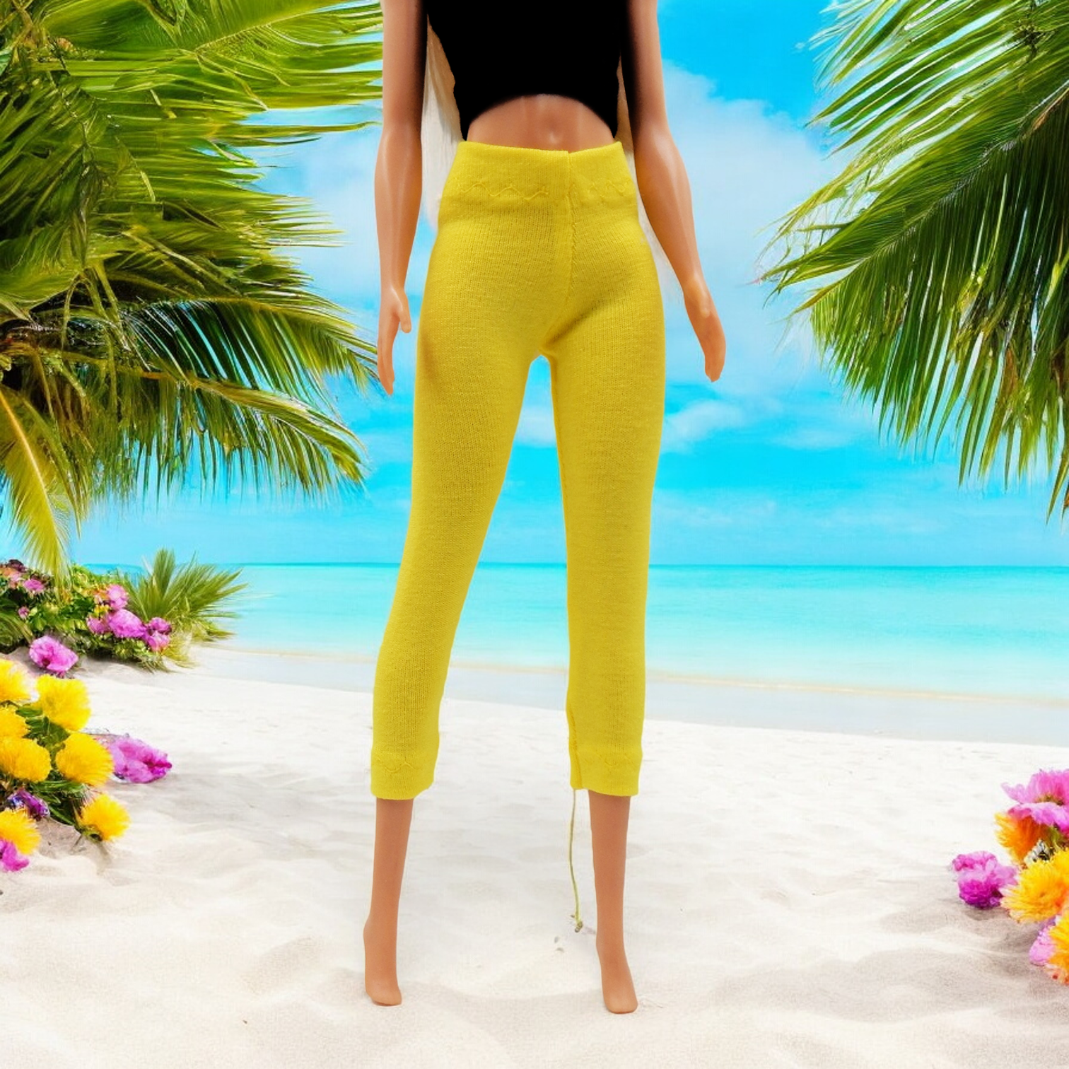 Citromsárga barbie capri leggings, magas derekú cicanadrág