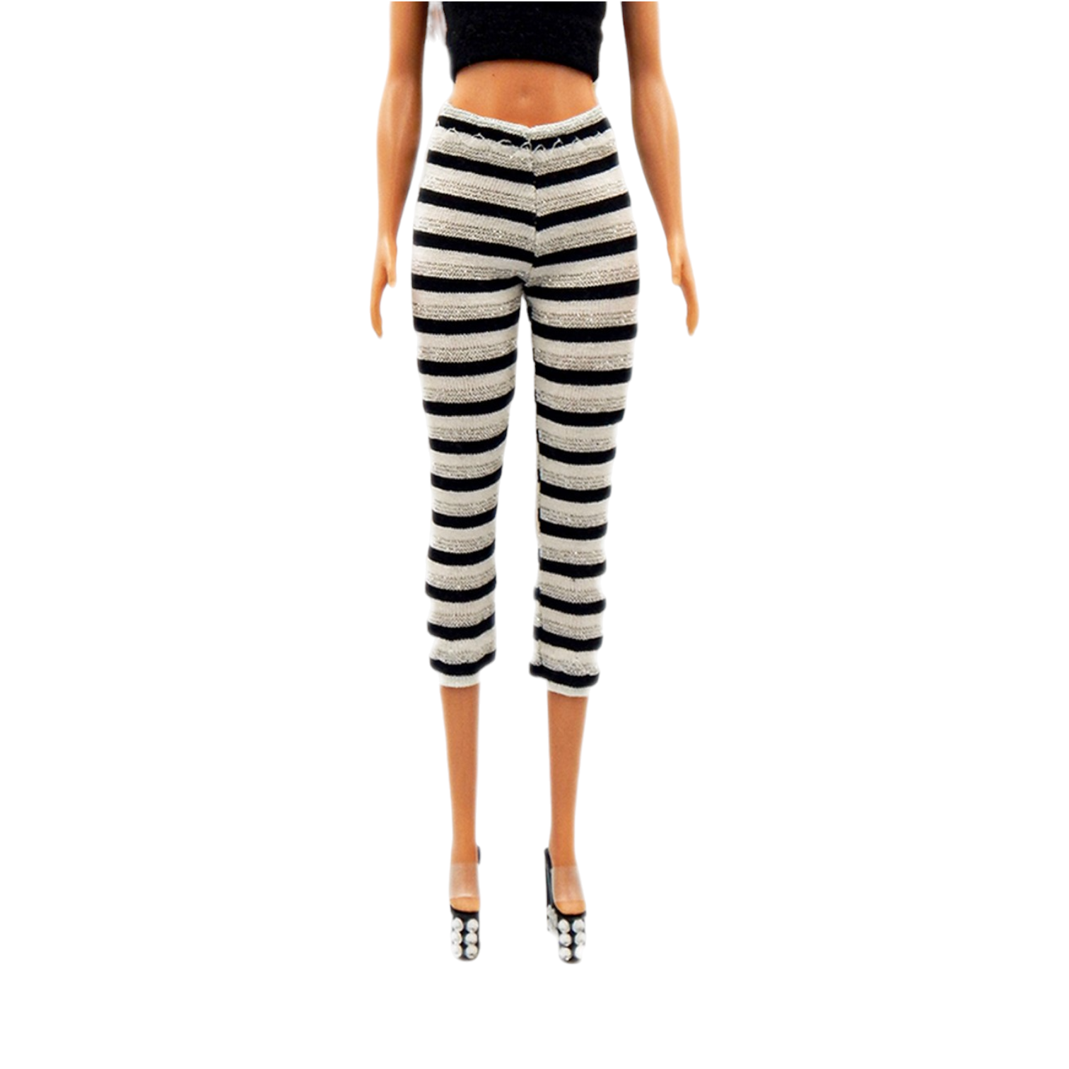Ezüst lurex csíkos barbie capri nadrág, leggings