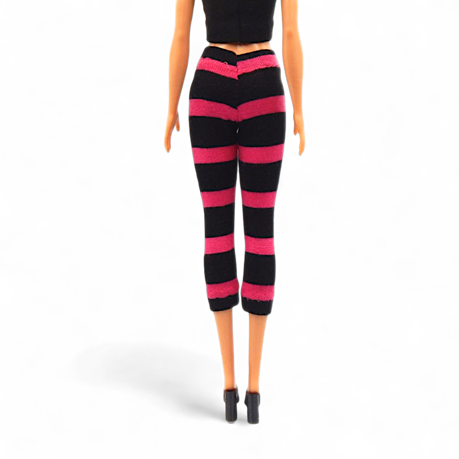 Pink–fekete csíkos barbie capri leggings