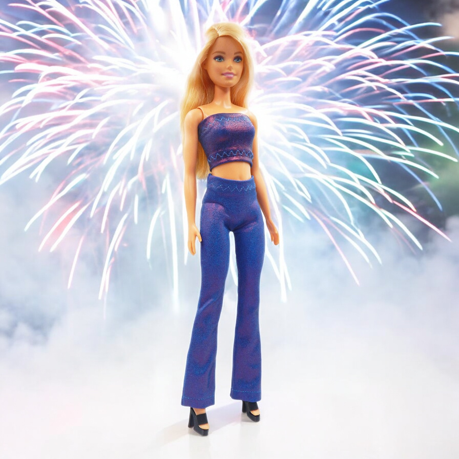 Színváltós liláskék barbie ruha szett csőtop és trapéznadrág