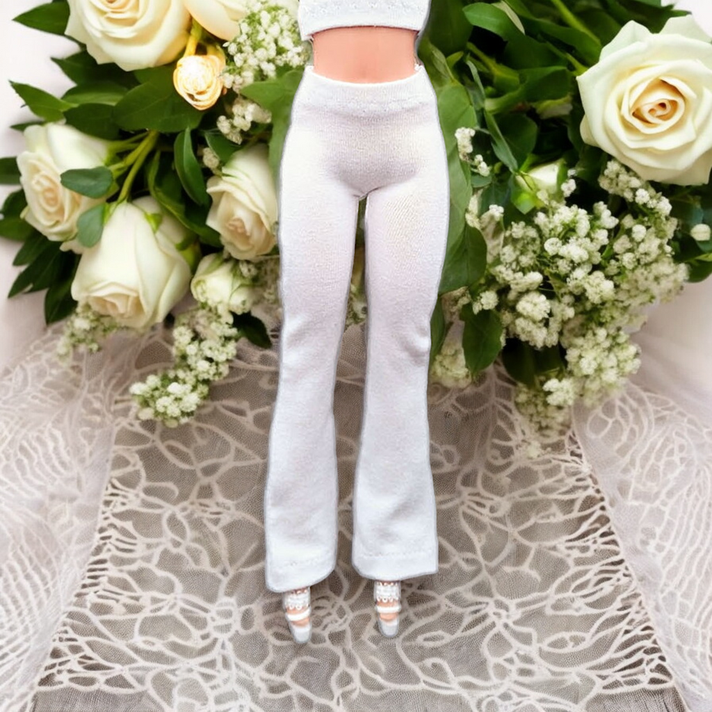 Fehér barbie trapéznadrág, magas derekú fazon