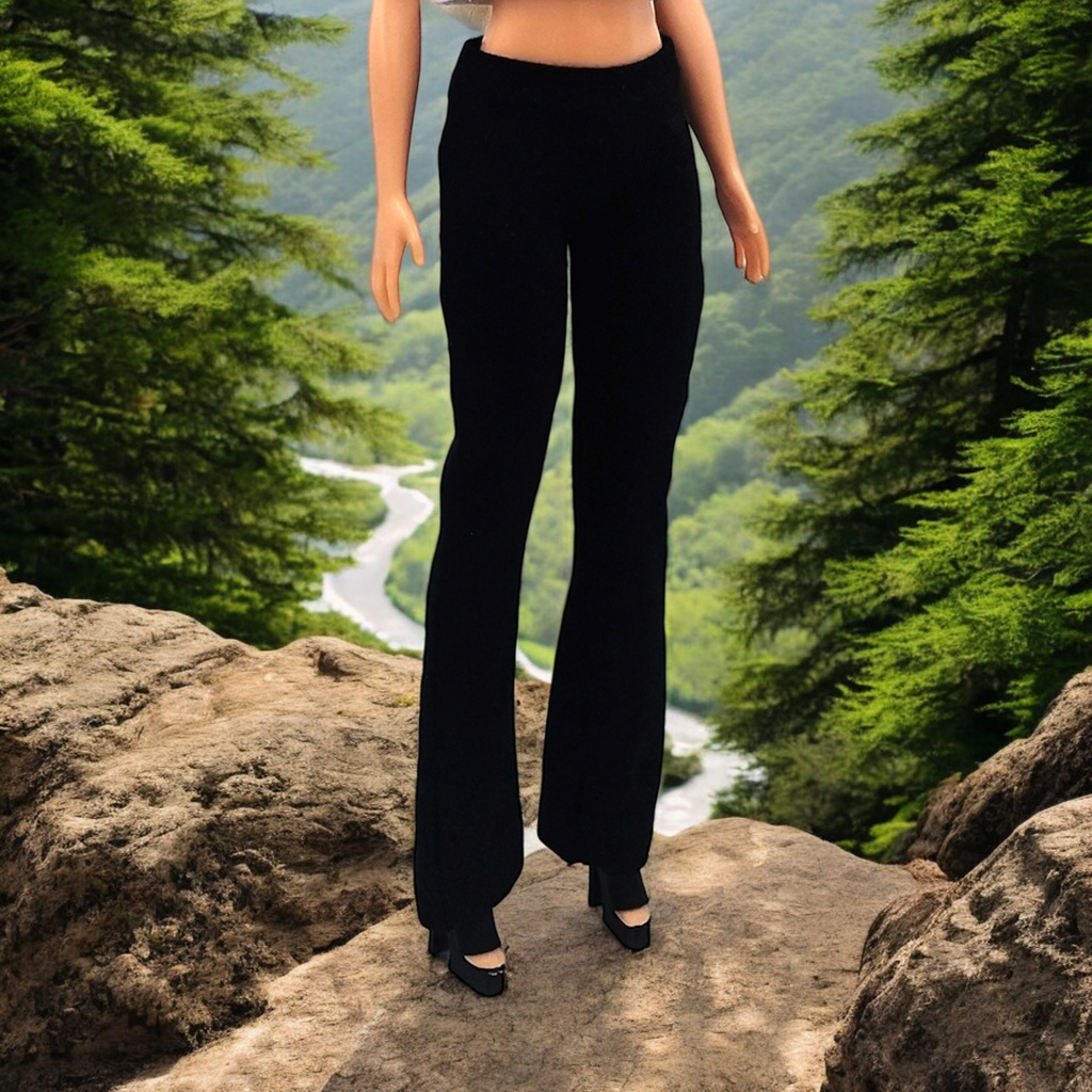 Fekete barbie trapéznadrág, magas derekú fazon