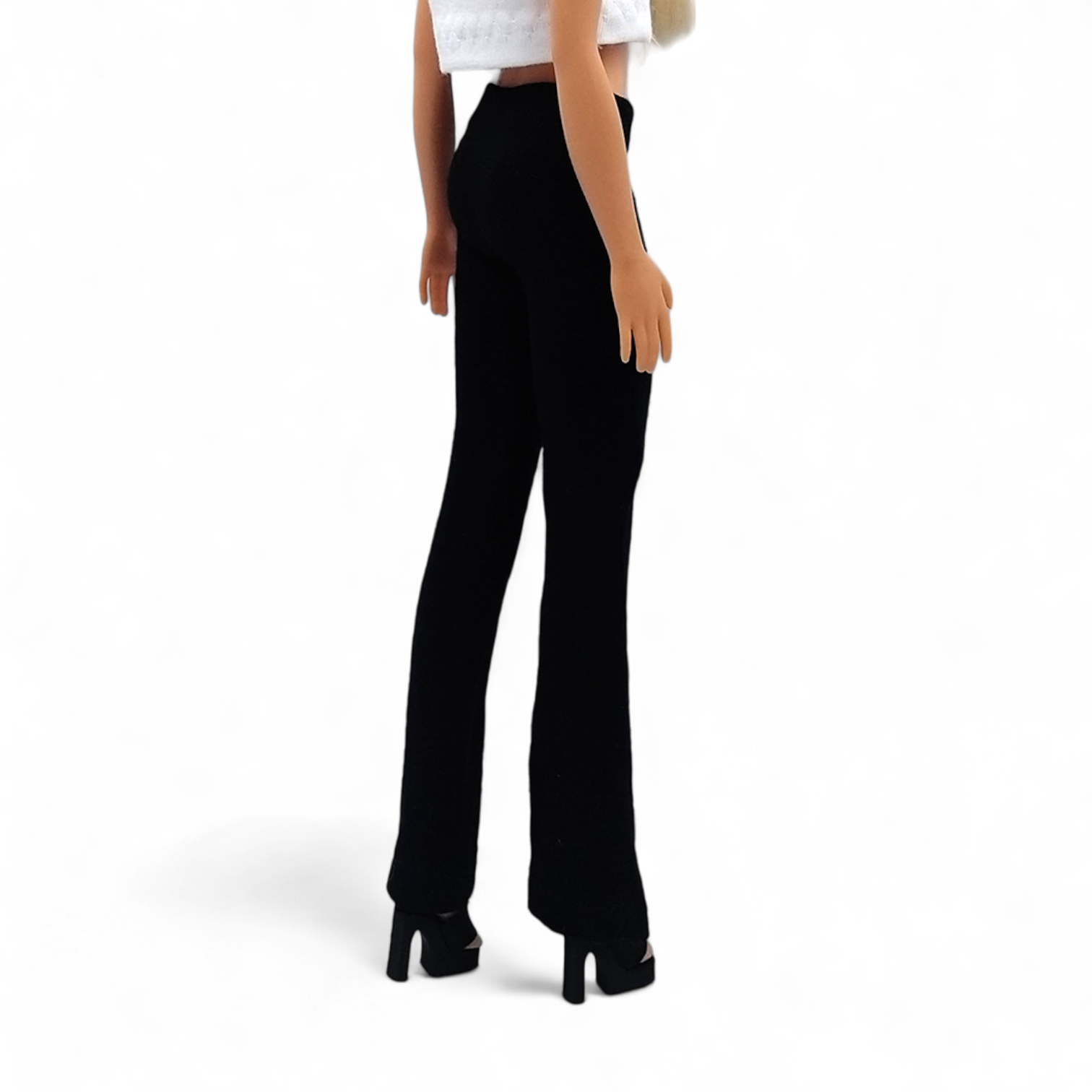 Fekete barbie trapéznadrág, magas derekú fazon