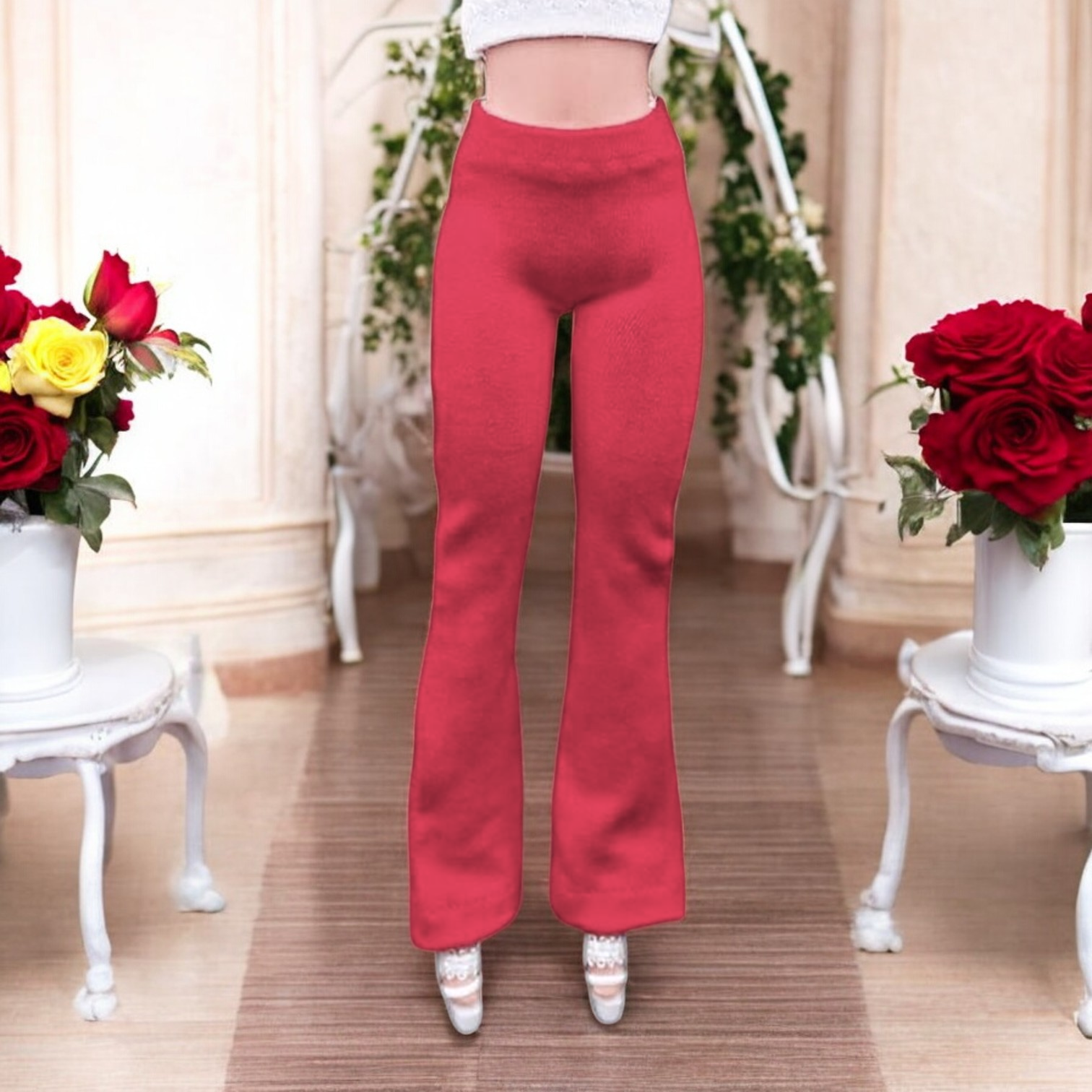 Piros barbie trapéznadrág, magas derekú fazon