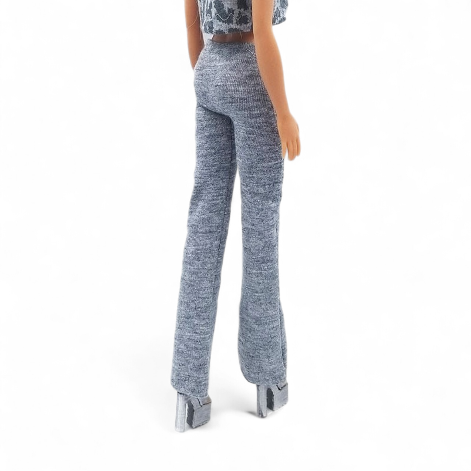 Melírozott szürke barbie trapéznadrág, magas derekú fazon