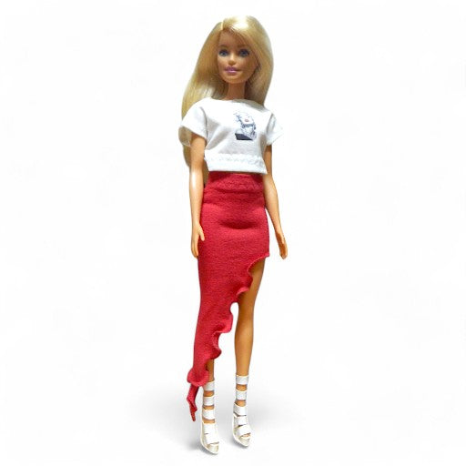 Piros aszimmetrikus fodros barbie szoknya