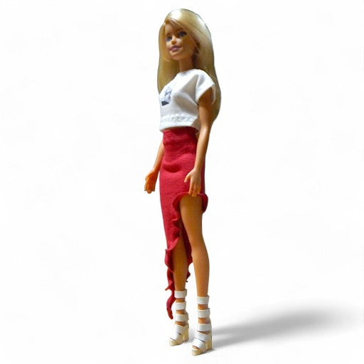 Piros aszimmetrikus fodros barbie szoknya