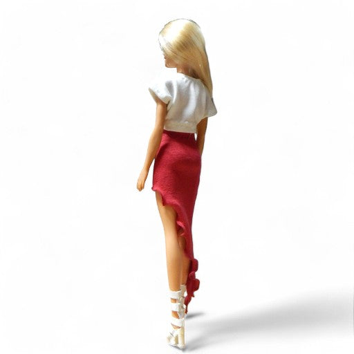 Piros aszimmetrikus fodros barbie szoknya