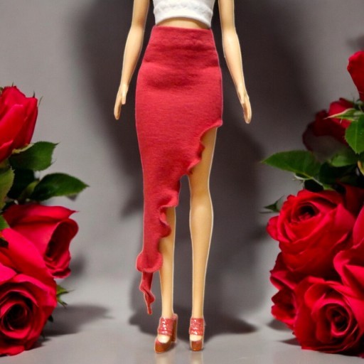 Piros aszimmetrikus fodros barbie szoknya