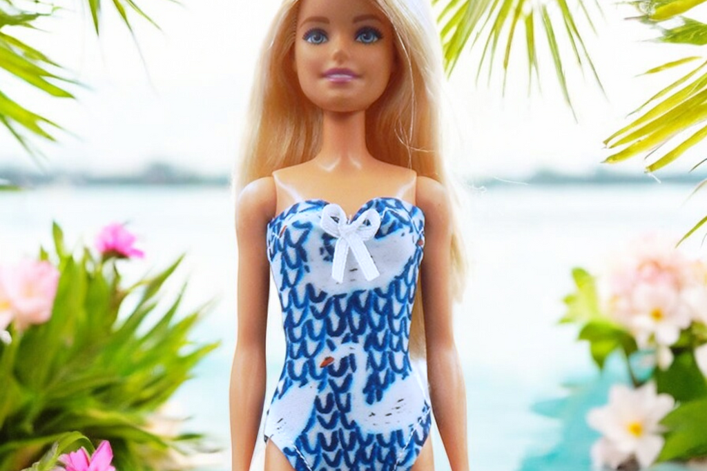 Hattyús Barbie fürdőruha - festett mintás