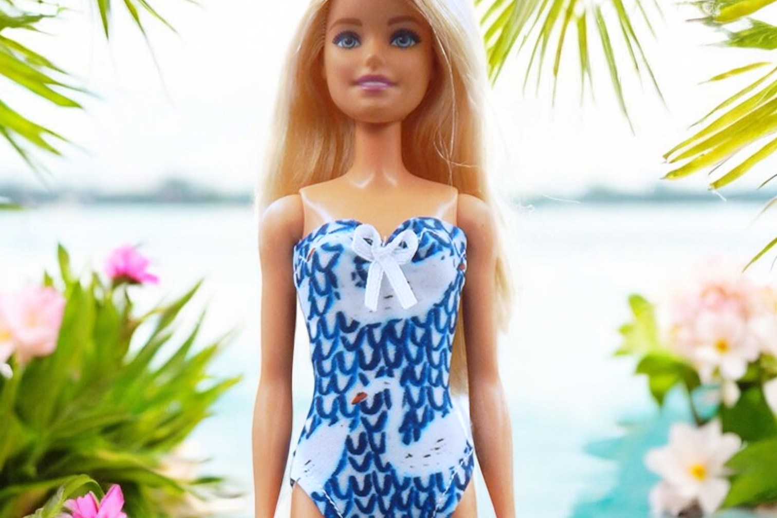 Hattyús Barbie fürdőruha - festett mintás