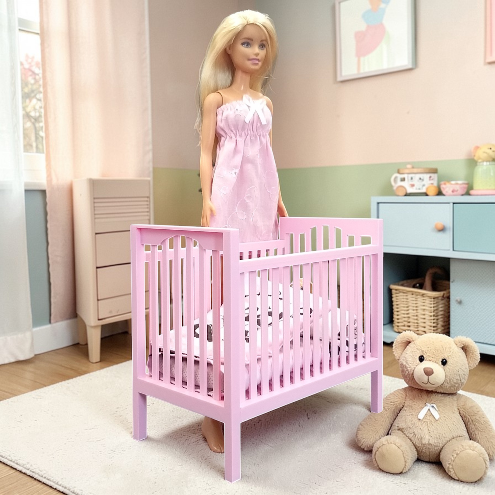 barbie babához kiságy rózsaszín