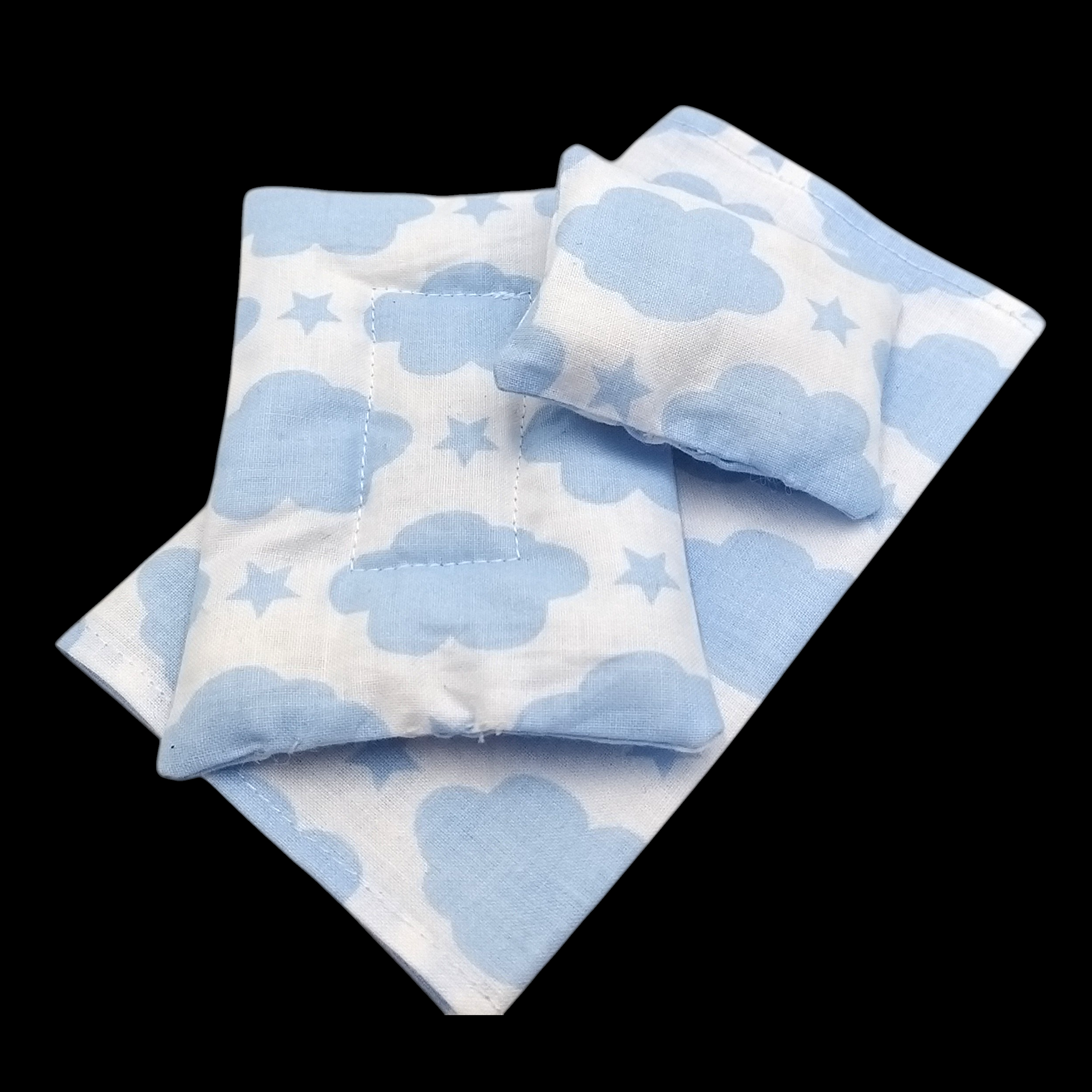 kézműves baba ágynemű szett felhő és csillag mintás
